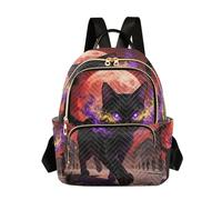 Nexawaveo Sac à dos matelassé pour femme, sac à dos de cabine pour ordinateur portable de 14 pouces, sac à dos de travail léger, sac à dos de travail panda et lémuri, Red Moon Cat Violet et Or, Medium