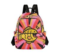 Nexawaveo Sac à dos matelassé pour femme - Sac à main léger pour ordinateur portable de 14" - Crayon Bigcat - Jaune et rose, Crayon Fish Colorburst, Medium, Sacs à dos