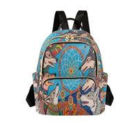 Nexawaveo Sac à dos matelassé pour femme - Sac à main pour ordinateur portable de 14" - Léger - Collage papillon coloré, Loups colorés bleu bohème, Small, Sacs à dos