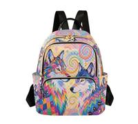 Nexawaveo Sac à dos matelassé pour femme - Sac à main pour ordinateur portable de 14" - Léger - Paresseux vibrant, Loups vibrants, Small, Sacs à dos