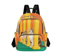 Nexawaveo Sac à dos matelassé pour femme - Sac à main pour ordinateur portable de 14" - Sac à dos léger pour le travail - Motif dessin animé - Bleu foncé, Chats derrière les colonnes jaunes, M, Sac à