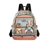 Nexawaveo Sac à dos matelassé pour femme vintage Big Cat Sac à dos pour ordinateur portable 14", Animaux mignons conduisant, Small, Sacs à dos