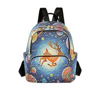 Nexawaveo Sac à dos matelassé pour femme vintage Big Cat Sac à dos pour ordinateur portable 14", Espace Cosmic Deer, Medium, Sacs à dos