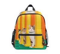 Nexawaveo Sac à dos pour enfants d'âge préscolaire avec étiquette de nom pour garçons et filles, Chats derrière les colonnes jaunes, Small, Sacs à dos de jour