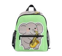 Nexawaveo Sac à dos pour enfants d'âge préscolaire avec étiquette de nom pour garçons et filles, Dessin animé éléphant jouant du saxophone, Medium, Sacs à dos de jour