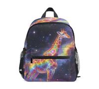 Nexawaveo Sac à dos pour enfants d'âge préscolaire avec étiquette de nom pour garçons et filles, Girafe arc-en-ciel cosmique, Small, Sacs à dos de jour