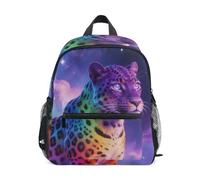 Nexawaveo Sac à dos pour enfants d'âge préscolaire avec étiquette de nom pour garçons et filles, Léopard arc-en-ciel cosmique, Small, Sacs à dos de jour