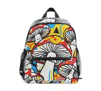 Nexawaveo Sac à dos pour enfants d'âge préscolaire avec étiquette de nom pour garçons et filles, Motif champignon rouge, Small, Sacs à dos de jour