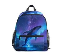Nexawaveo Sac à dos pour enfants d'âge préscolaire avec étiquette de nom pour garçons et filles, Scène cosmique baleine violette, Small, Sacs à dos de jour
