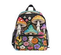 Nexawaveo Sac à dos pour enfants d'âge préscolaire avec étiquette de nom pour garçons et filles, Scène de champignon fantaisiste, Small, Sacs à dos de jour