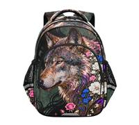 Nexawaveo Sac à dos pour enfants d'âge préscolaire pour garçons et filles de 3 à 8 ans, Floral Wolf Art Vert foncé, Small, Sacs à dos de voyage
