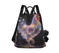 Nexawaveo Sac à dos pour femme, sac à dos antivol avec poche à fermeture éclair, sac à dos de voyage, Art du coq galactique