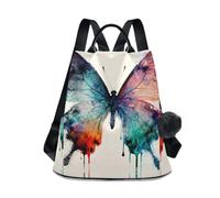 Nexawaveo Sac à dos tendance pour femme Sac à dos antivol Sac de voyage pour randonnée camping, Splattered Butterfly Art Beige