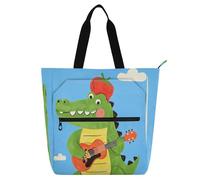 Nexawaveo Sac de piano imperméable pour cours de musique avec poches zippées pour partitions et livres, Cartoon Crocodile Jouant de la Guitare Bleu, Taille unique