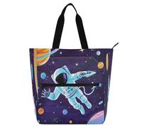 Nexawaveo Sac de piano imperméable pour cours de musique avec poches zippées pour partitions et livres, Astronaute de dessin animé en violet cosmique, Taille unique