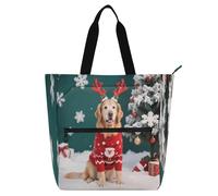 Nexawaveo Sac de piano imperméable pour leçons de Noël avec poches zippées pour partitions et livres, Chien de Noël mignon, Taille unique