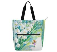 Nexawaveo Sac de piano imperméable pour leçons, fée et grandes fleurs blanches, sac fourre-tout avec poches zippées pour partitions de musique et livres
