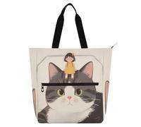 Nexawaveo Sac de piano imperméable pour leçons, grille à pois, blanc, avec poches zippées pour partitions et livres, Calm Cat Gris, Taille unique