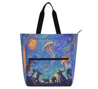 Nexawaveo Sac de piano imperméable pour leçons, méduses et créatures fantastiques en bleu avec poches zippées pour partitions et livres