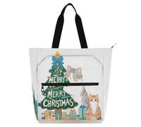 Nexawaveo Sac de piano imperméable pour leçons, mignon chat de Noël, sac fourre-tout de musique avec poches zippées pour partitions et livres