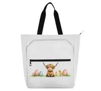 Nexawaveo Sac de piano imperméable pour leçons mignon vache Highland et œufs Sac fourre-tout avec poches zippées pour partitions et livres, Vache et œufs mignons des Highlands, Taille unique