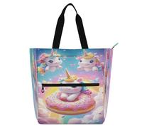 Nexawaveo Sac de piano imperméable pour leçons mignon vache Highland et œufs Sac fourre-tout avec poches zippées pour partitions et livres, Donut mignon licornes dans le ciel, Taille unique