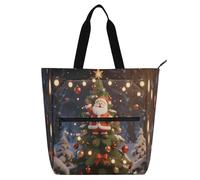 Nexawaveo Sac de piano imperméable pour leçons - Motif Père Noël fantaisiste - Vert - Avec poches zippées - Pour partitions et livres, Décoration de sapin de Noël, Taille unique