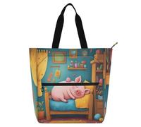 Nexawaveo Sac de piano imperméable pour leçons, photo de chat, sac fourre-tout mignon avec poches zippées pour partitions et livres, Cochon mignon sur le lit, Taille unique