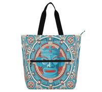 Nexawaveo Sac fourre-tout imperméable multi-usages avec fermeture éclair Sanxingdui Figure Portrait Bleu Rouge 600D Oxford Sac à provisions, Sanxingdui Masque Bleu Rouge, Taille unique