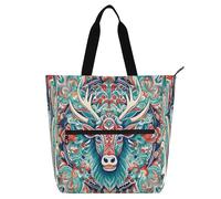 Nexawaveo Sac fourre-tout imperméable multi-usages avec fermeture éclair Sanxingdui Figure Portrait Bleu Rouge 600D Oxford Sac à provisions, Portrait d'élan tribal multicolore, Taille unique