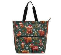 Nexawaveo Sac fourre-tout imperméable multifonction avec fermeture éclair - Motif vache des Highlands - Vert - Tissu Oxford 600D