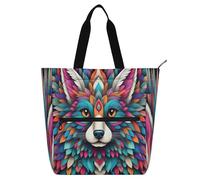 Nexawaveo Sac fourre-tout imperméable multifonction avec fermeture éclair Tribal Fox Portrait Dark 600D Oxford Sac de courses