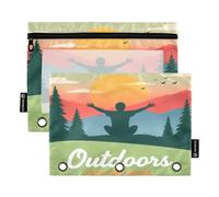 Nexawaveo Silhouette Man Lot de 2 trousses à crayons pour classeur à 3 anneaux Fermeture éclair lisse avec fenêtre en PVC transparent pour fournitures scolaires
