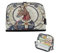 Nexawaveo Trousse à crayons de grande capacité 21,1 x 15 cm avec couronne de cheval royal, beige, pour l'école, le bureau, les voyages