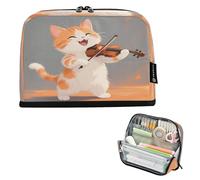 Nexawaveo Trousse à crayons de grande capacité 21,1 x 15 cm avec motif chat jouant du violon pour l'école, le bureau, les voyages