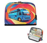 Nexawaveo Trousse à crayons de grande capacité - 21,1 x 15 cm - Bus dynamique arc-en-ciel - Pour l'école, le bureau, les voyages