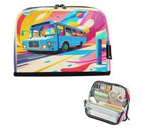 Nexawaveo Trousse à crayons de grande capacité 21,1 x 15 cm Bus psychédélique arc-en-ciel pour l'école, le bureau, les voyages