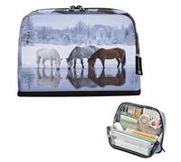 Nexawaveo Trousse à crayons de grande capacité 21,1 x 15 cm - Chevaux d'hiver - Pour l'école, le bureau, les voyages