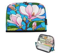 Nexawaveo Trousse à crayons de grande capacité 21,1 x 15 cm en vitrail bleu magnolia pour l'école, le bureau, les voyages