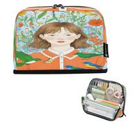 Nexawaveo Trousse à crayons de grande capacité 21,1 x 15 cm - Fille fantaisiste avec des amis aviaires - Pochette à stylos pour l'école, le bureau, les voyages