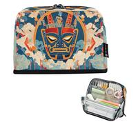 Nexawaveo Trousse à crayons de grande capacité 21,1 x 15 cm, masque mythique Sanxingdui bleu pour l'école, le bureau, les voyages