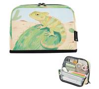 Nexawaveo Trousse à crayons de grande capacité - 21,1 x 15 cm - Motif cactus caméléon vert - Pour l'école, le bureau, les voyages