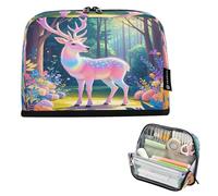 Nexawaveo Trousse à crayons de grande capacité - 21,1 x 15 cm - Motif chat dynamique - Noir - Pour l'école, le bureau, les voyages, Forêt de cerfs enchantés, Dessin animé