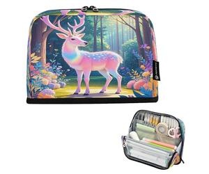 Nexawaveo Trousse à crayons de grande capacité - 21,1 x 15 cm - Motif chat dynamique - Noir - Pour l'école, le bureau, les voyages, Forêt de cerfs enchantés, Dessin animé