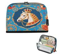Nexawaveo Trousse à crayons de grande capacité 21,1 x 15 cm, motif cheval royal, bleu, pour l'école, le bureau, les voyages