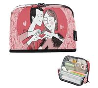 Nexawaveo Trousse à crayons de grande capacité 21,1 x 15 cm - Motif cœur et geste - Rouge uni - Pour l'école, le bureau, les voyages