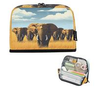 Nexawaveo Trousse à crayons de grande capacité 21,1 x 15 cm, motif éléphants sauvages, dessin animé, pour l'école, le bureau, les voyages