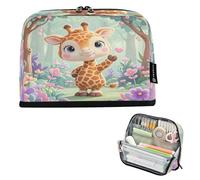 Nexawaveo Trousse à crayons de grande capacité 21,1 x 15 cm - Motif girafe verdure - Pour l'école, le bureau, les voyages