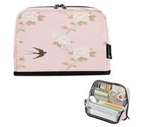 Nexawaveo Trousse à crayons de grande capacité 21,1 x 15 cm - Motif hirondelle gracieuse avec fleurs - Pour l'école, le bureau, les voyages