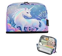 Nexawaveo Trousse à crayons de grande capacité 21,1 x 15 cm - Motif licornes fantastiques - Pour l'école, le bureau, les voyages